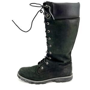 Timberland Women's 4‎ Classic Black Leather Tall Boots Girls Kids Gradeschool